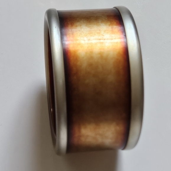 Rare! Vintage Anne Klein Chunky silver brown yellow Acrylic Bold Bangle Bracelet - Picture 2 of 11